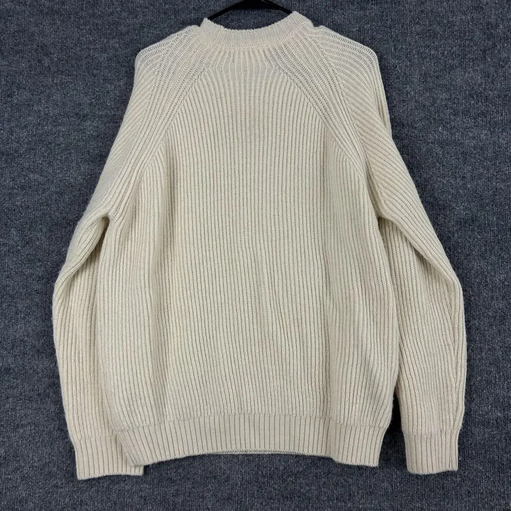 Oi Polloi Sweater Men Large 100% Wool Chunky Knit Beige Crewneck Cozy Comfy Warm